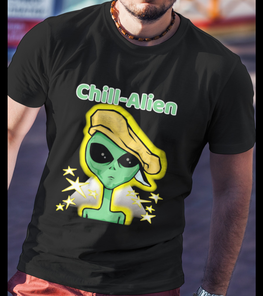 Chill Alien Beret Hat Stars Glow T-Shirt
