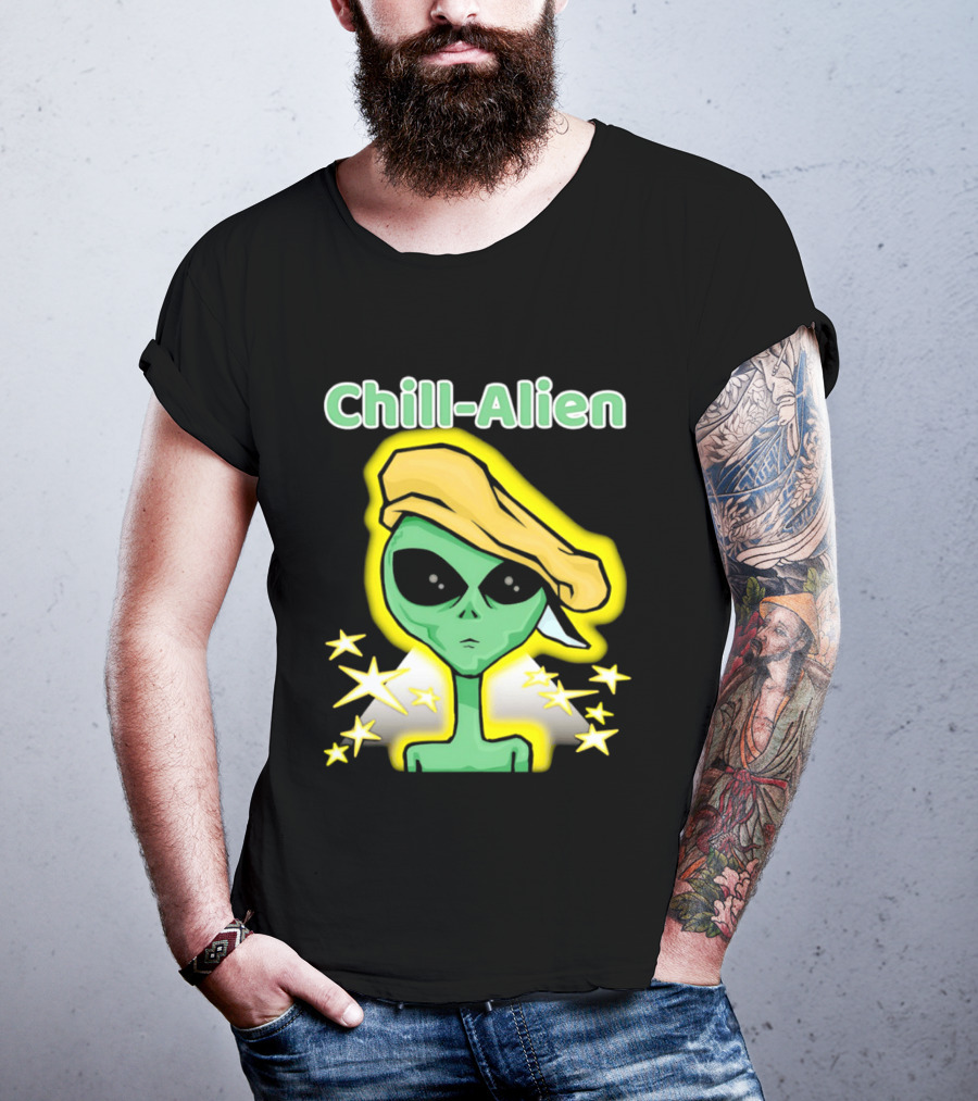 Chill Alien Beret Hat Stars Glow T-Shirt