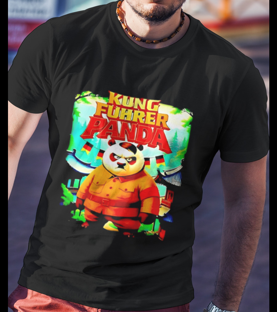 Kung Fuhrer Panda Military Styled Bear With Flags T-Shirt