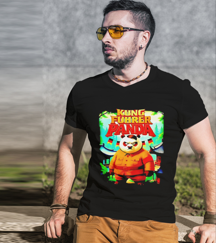 Kung Fuhrer Panda Military Styled Bear With Flags T-Shirt