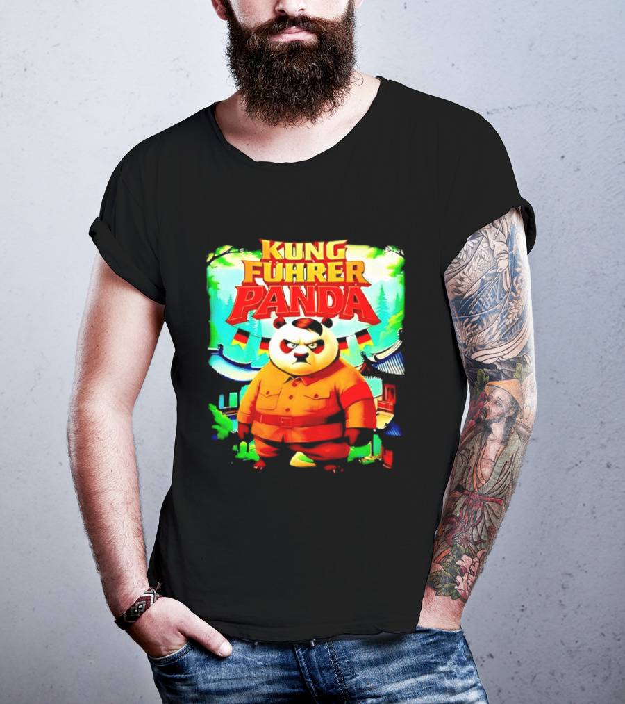 Kung Fuhrer Panda Military Styled Bear With Flags T-Shirt