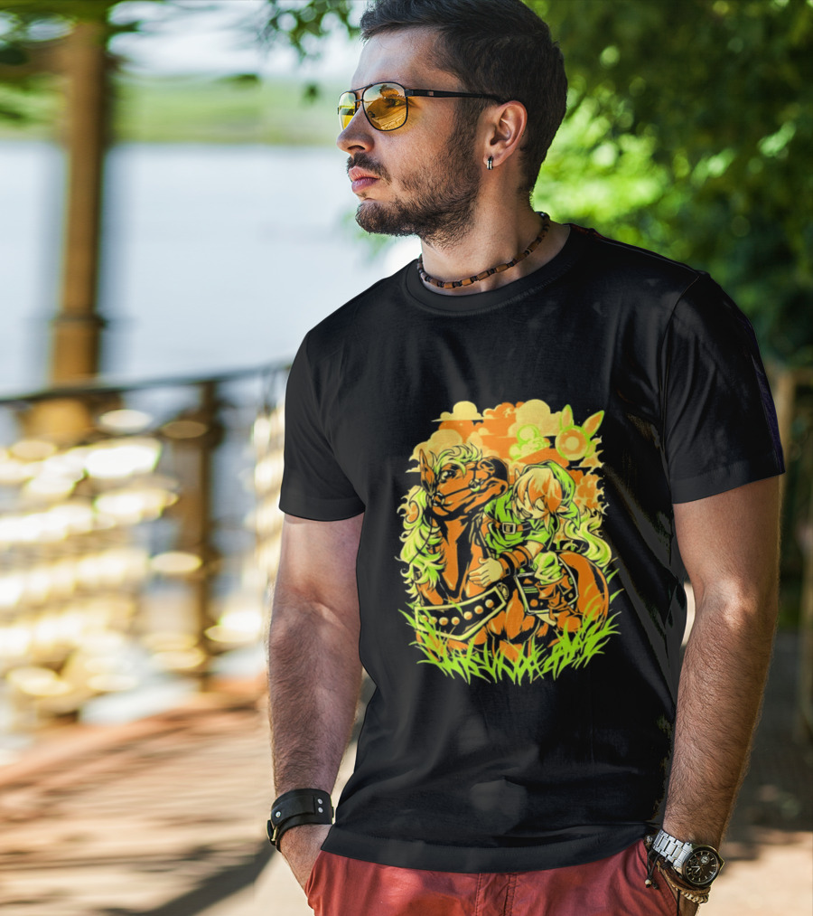 Legend Of Zelda Link And Epona Journey Through Hyrule Fields Adventure T-Shirt