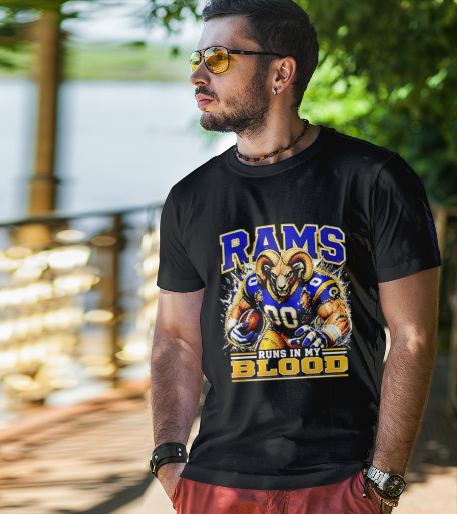Rams Runs In My Blood Football Player T-Shirt