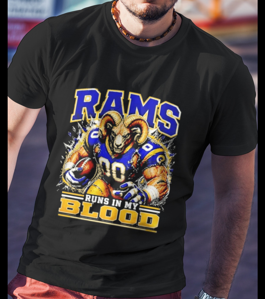 Rams Runs In My Blood Football Player T-Shirt