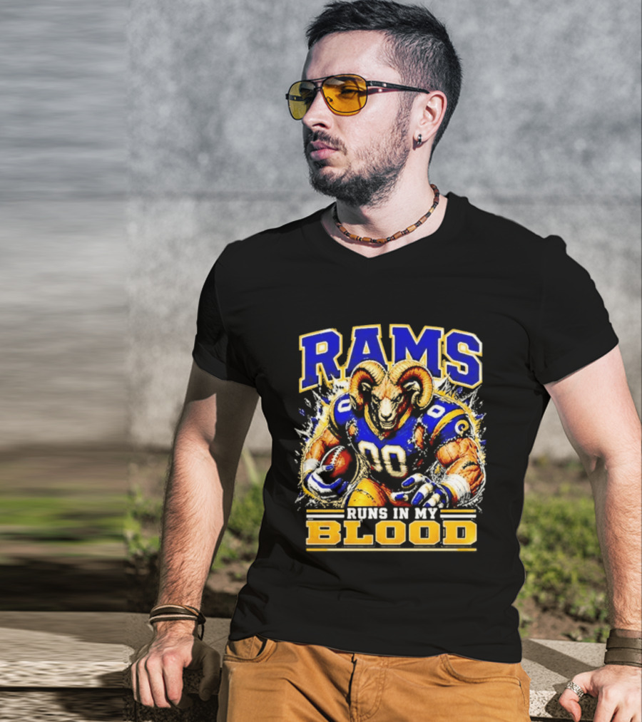 Rams Runs In My Blood Football Player T-Shirt