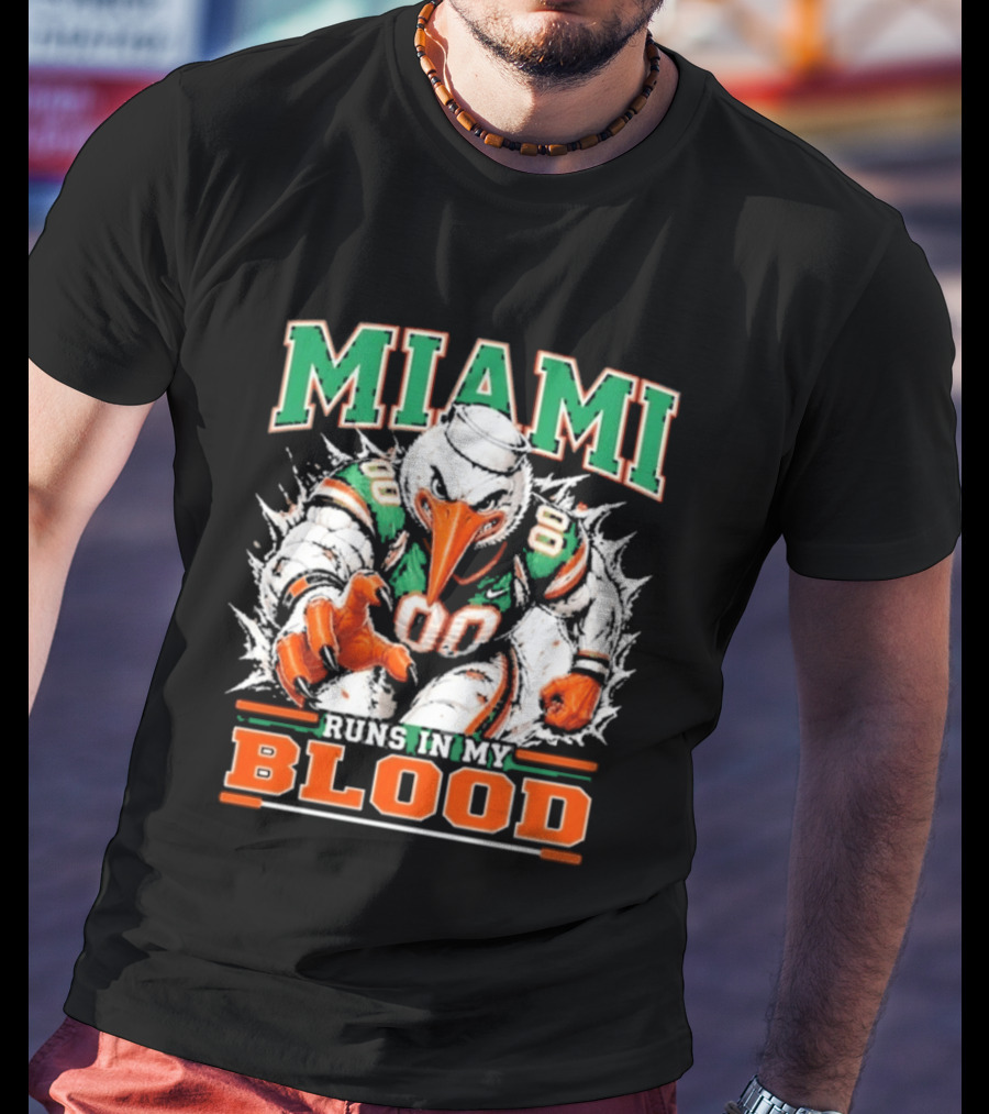 Miami Hurricanes Runs In My Blood Sebastian The Ibis NCAA Football T-Shirt