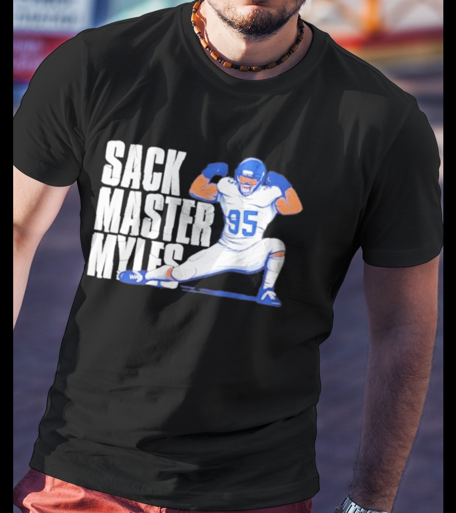 Myles 95 Sack Master Football Pose T-Shirt
