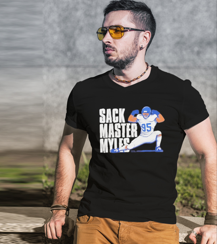 Myles 95 Sack Master Football Pose T-Shirt