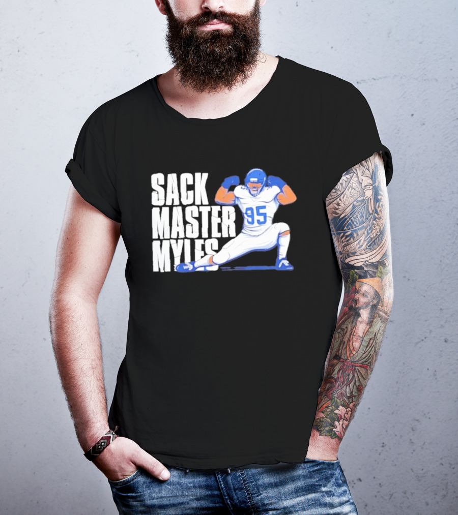 Myles 95 Sack Master Football Pose T-Shirt