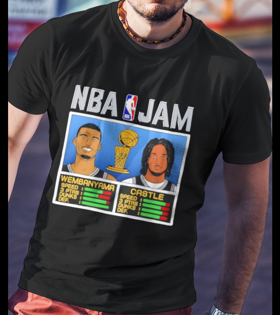 San Antonio Spurs Victor Wembanyama Stephon Castle NBA Jam Style Stats T-Shirt
