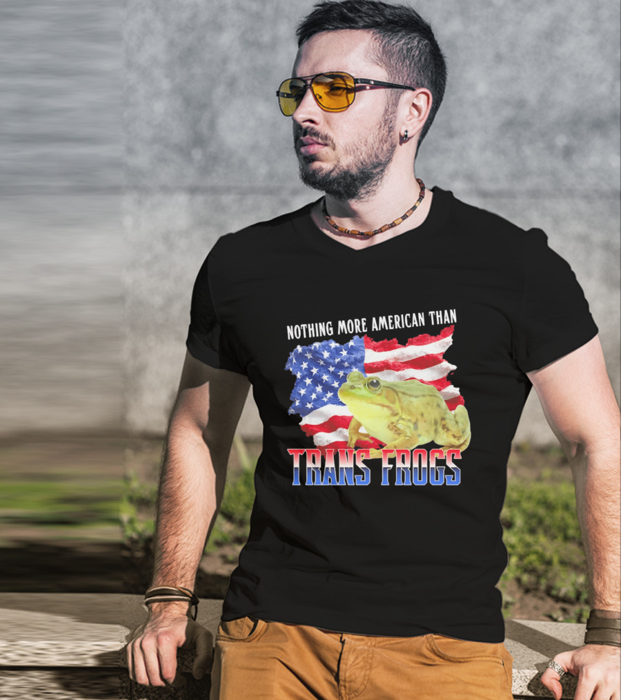 Nothing More American Than Trans Frogs Pride USA Flag Frog T-Shirt