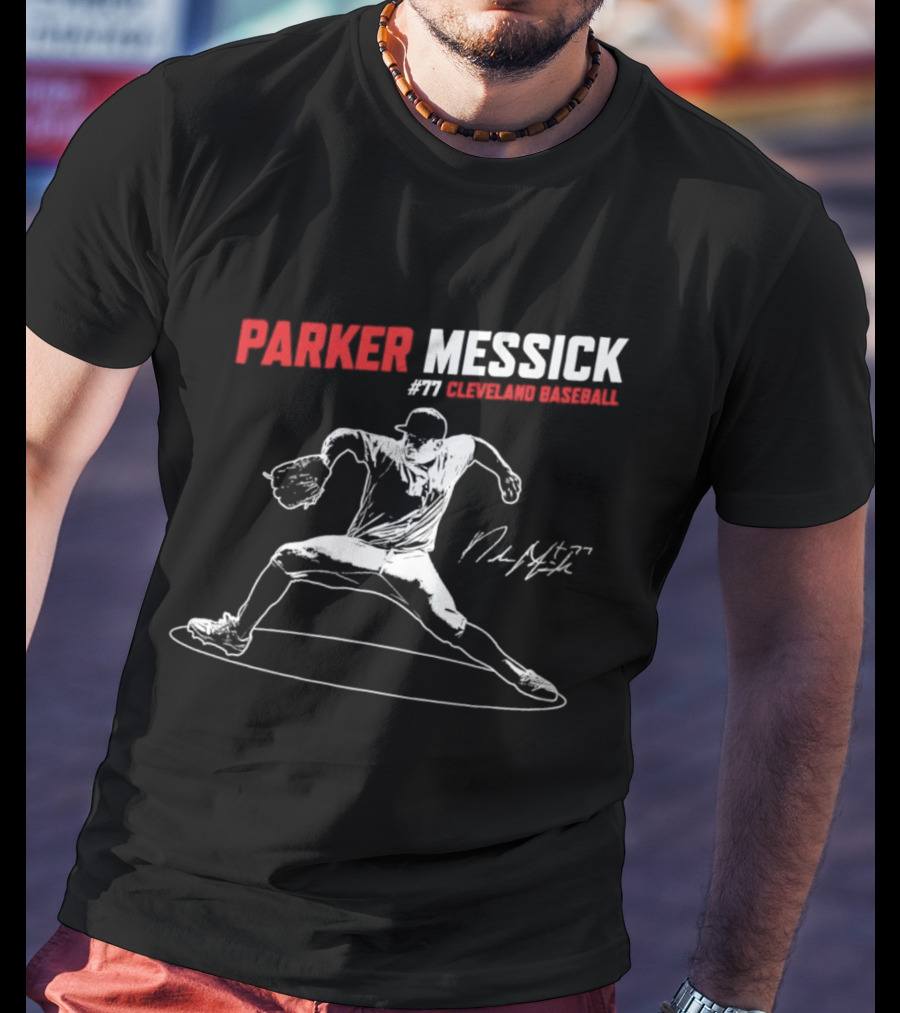 Parker Messick #77 Cleveland Baseball Commander Signature T-Shirt