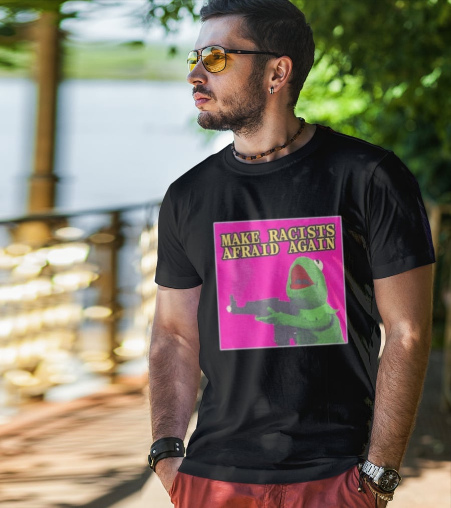 Make Racists Afraid Again Kermit Pepe Parody Pink T-Shirt