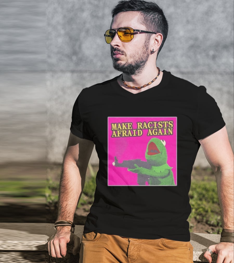 Make Racists Afraid Again Kermit Pepe Parody Pink T-Shirt