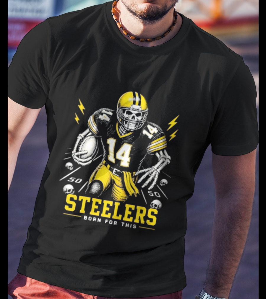 Steelers Born For This Skull Football Player 14 T-Shirt