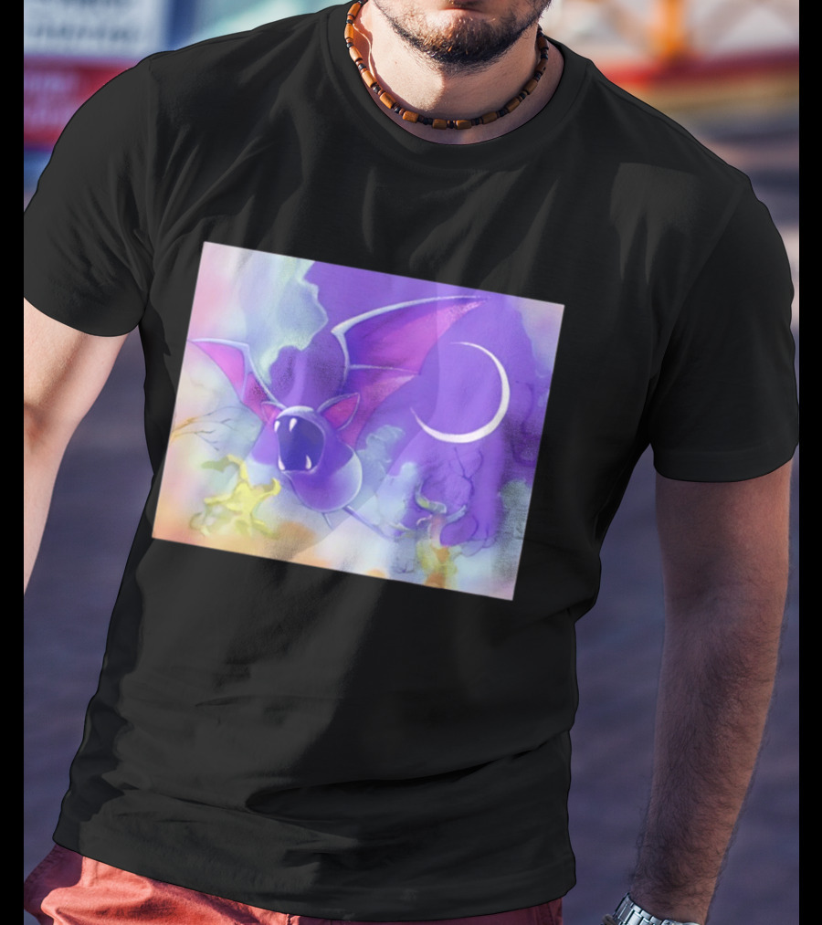 Spooky Bat With Pink Wings Flying Under Crescent Moon Halloween Night Scene T-Shirt