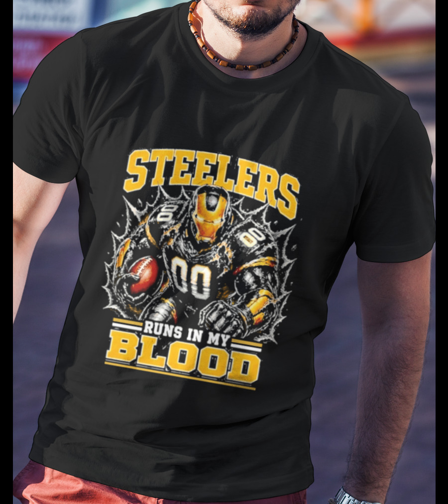 Steelers Runs In My Blood Iron Man Football Fusion T-Shirt