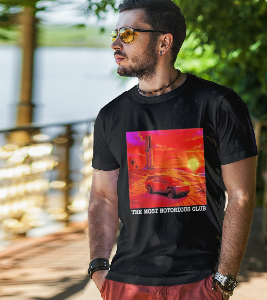Tesla Cybertruck Sunset Beach Tower The Most Notorious Club T-Shirt