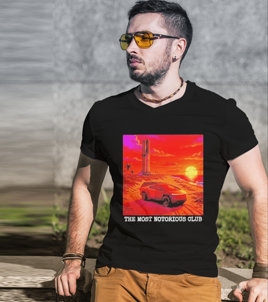Tesla Cybertruck Sunset Beach Tower The Most Notorious Club T-Shirt