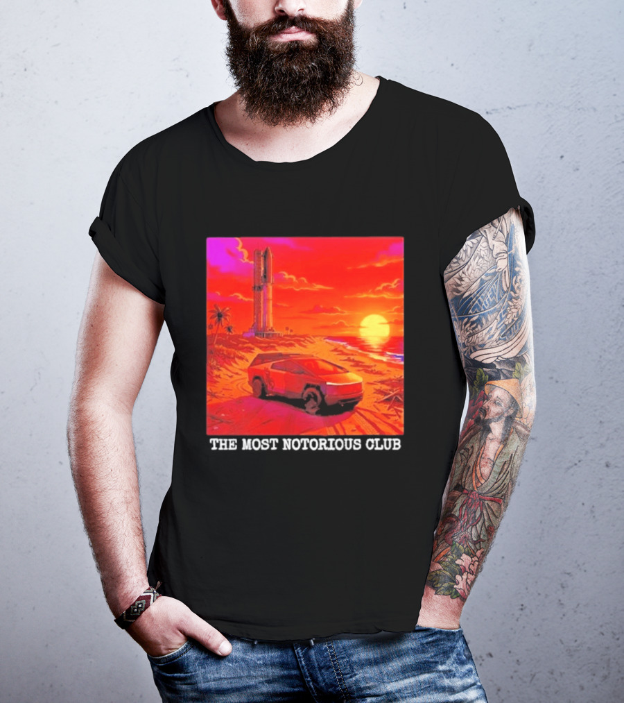 Tesla Cybertruck Sunset Beach Tower The Most Notorious Club T-Shirt