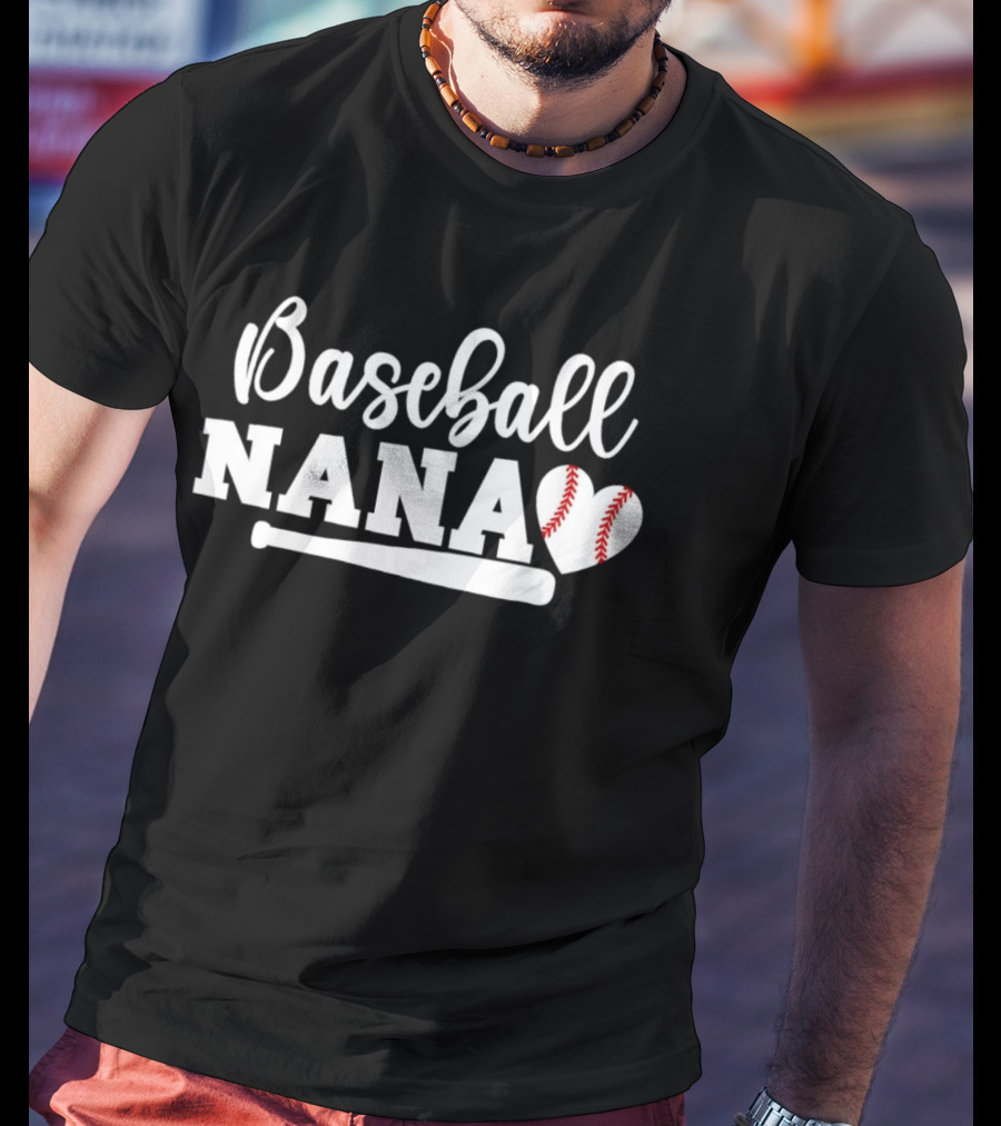 Baseball Nana Heart Ball Bat Love Family Sports Game Day T-Shirt