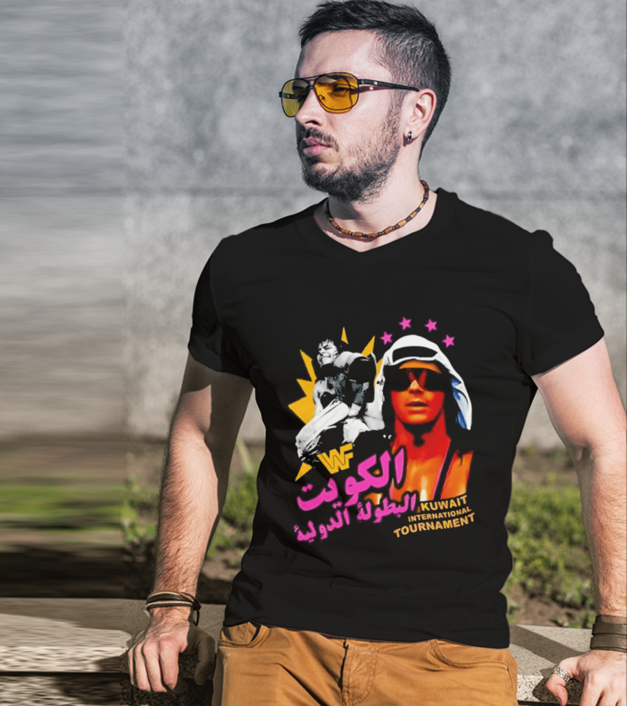Bret Hart WWF Kuwait International Tournament Arabic Text And Stars T-Shirt