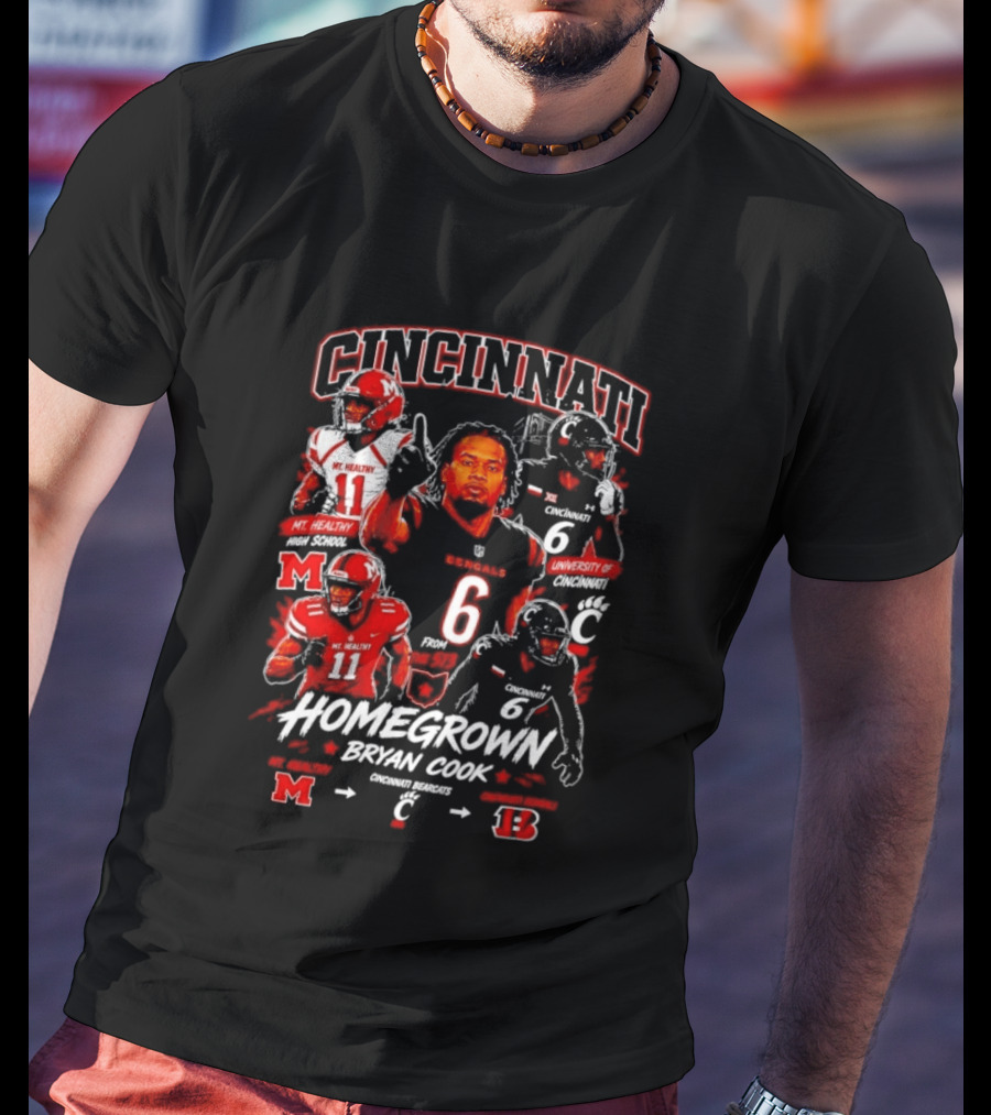 Cincinnati Bearcats Homegrown Bryan Cook University Of Cincinnati Mt. Healthy T-Shirt