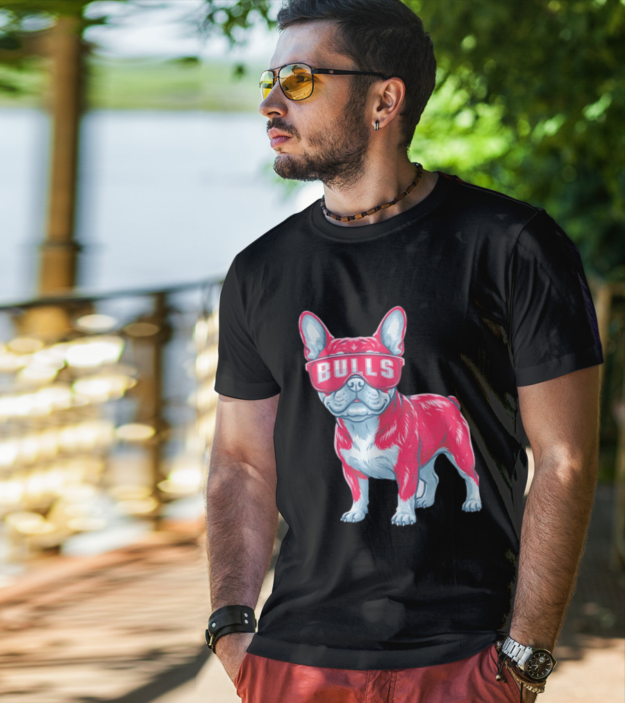 Chicago Bulls French Bulldog Wearing Bulls Glasses T-Shirt