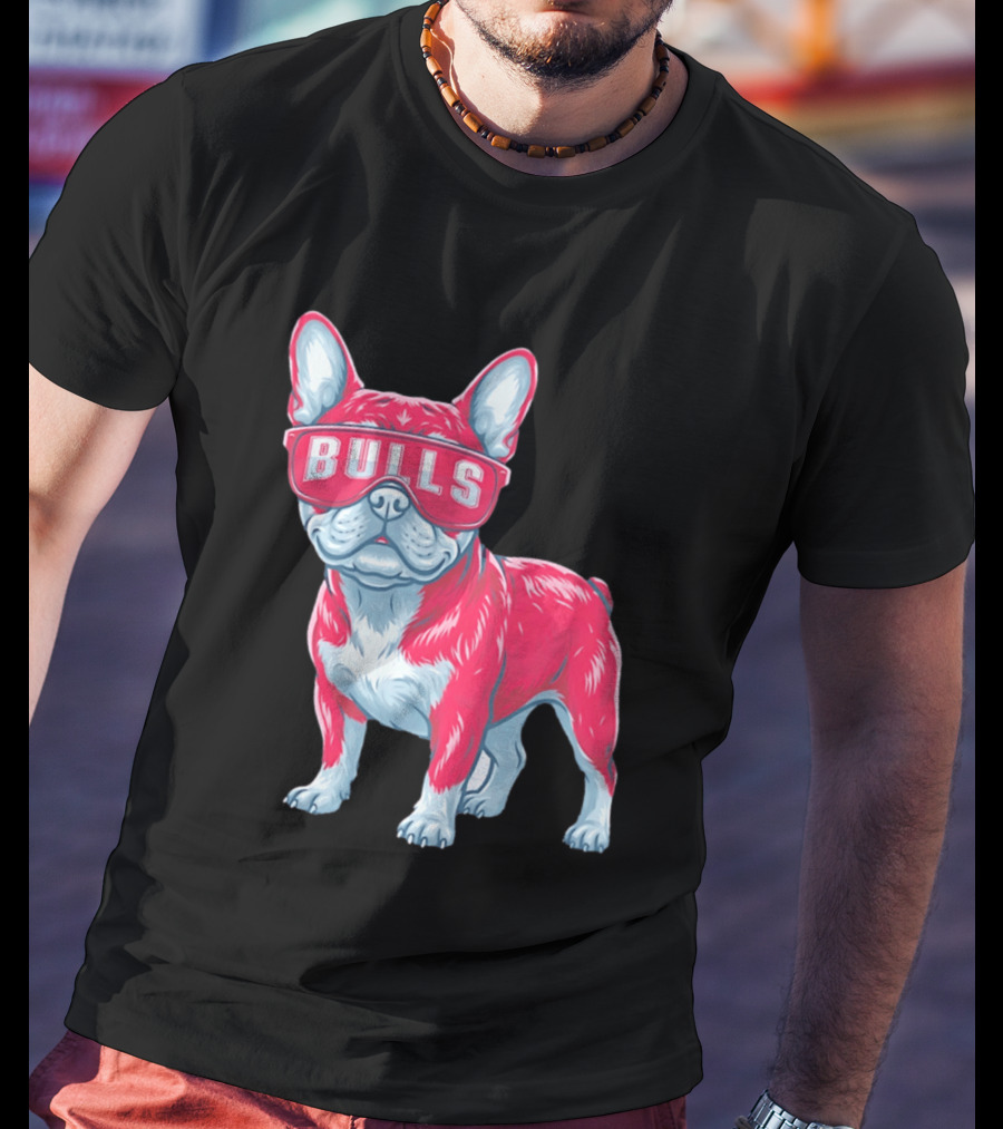 Chicago Bulls French Bulldog Wearing Bulls Glasses T-Shirt