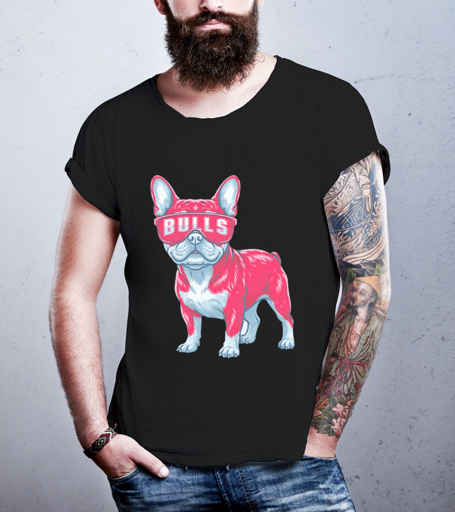 Chicago Bulls French Bulldog Wearing Bulls Glasses T-Shirt