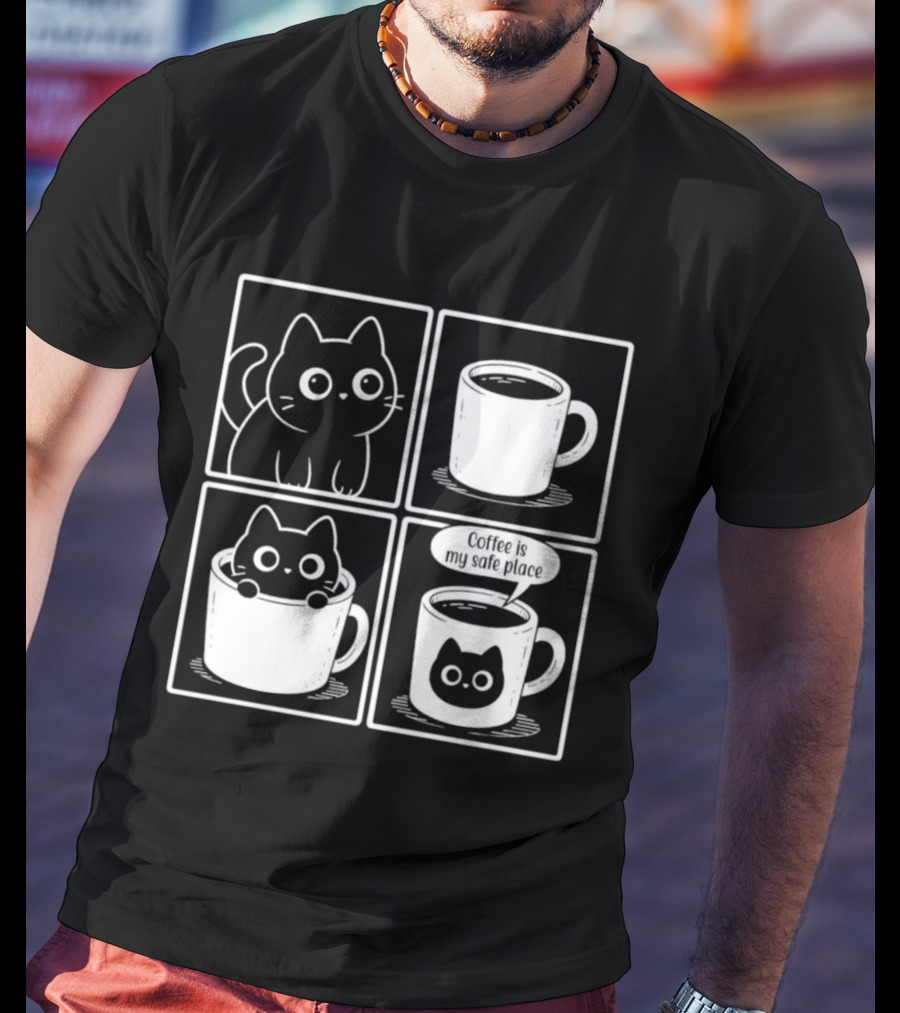 Coffee Is My Safe Place Cat Inside T-Shirt