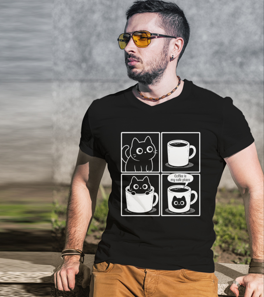 Coffee Is My Safe Place Cat Inside T-Shirt