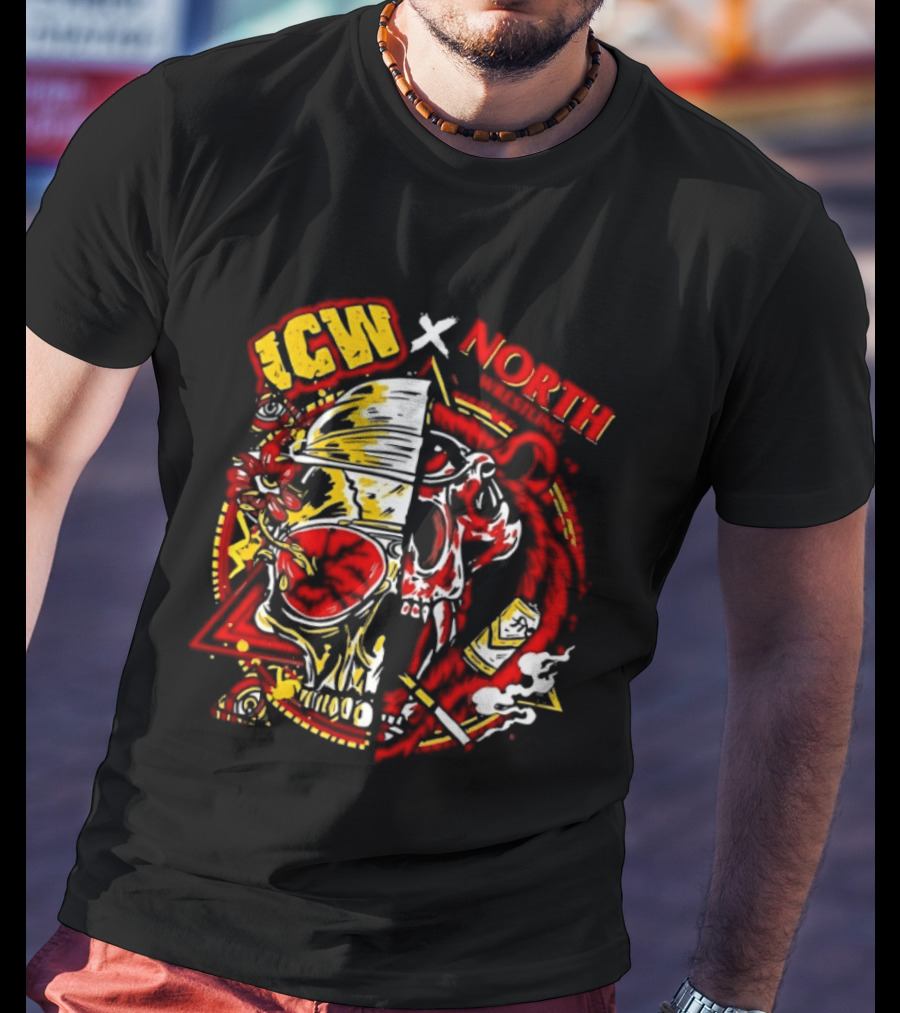 ICW X NORTH Wrestling Skull Collaboration T-Shirt