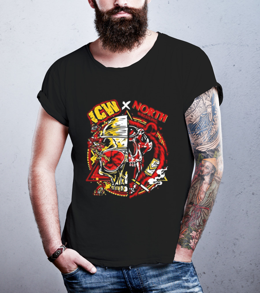 ICW X NORTH Wrestling Skull Collaboration T-Shirt