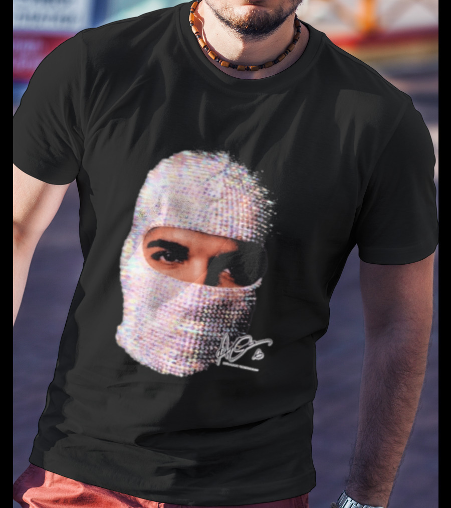 Drake Iceman Mask Jewel Encrusted Balaclava T-Shirt