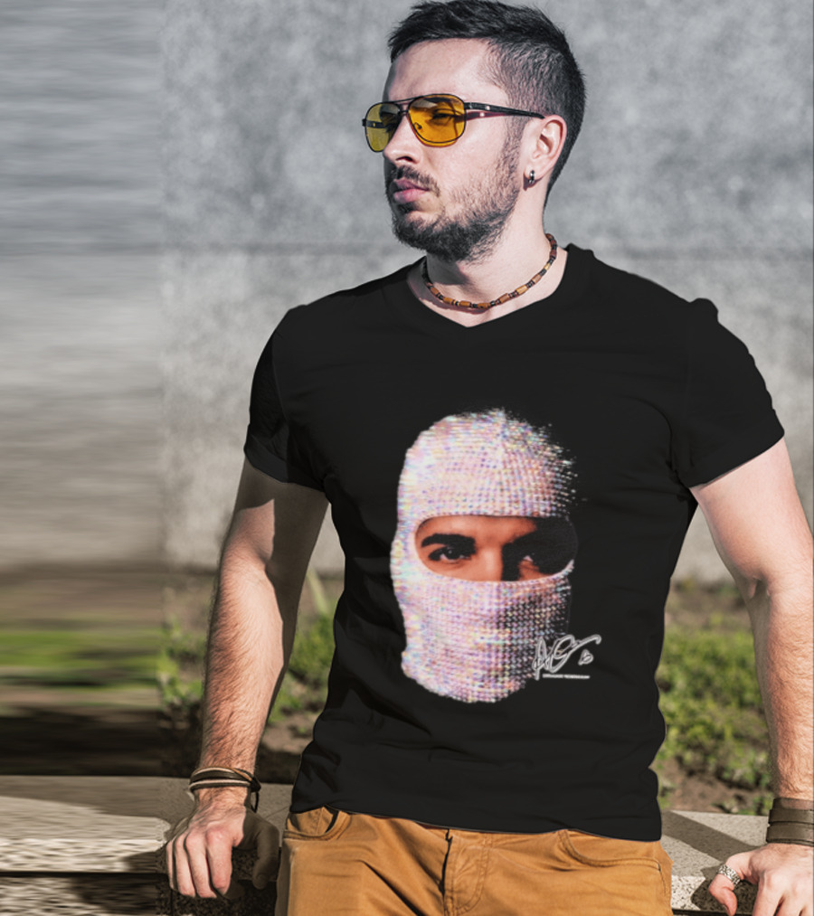 Drake Iceman Mask Jewel Encrusted Balaclava T-Shirt
