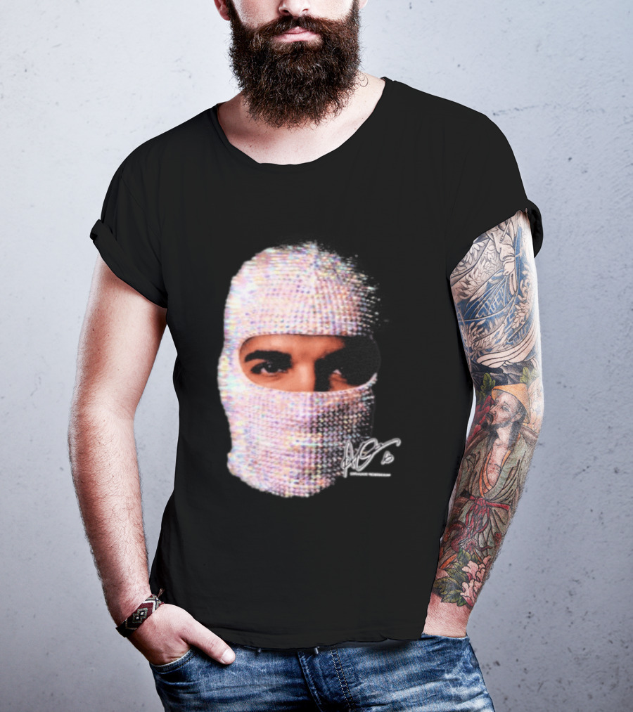 Drake Iceman Mask Jewel Encrusted Balaclava T-Shirt