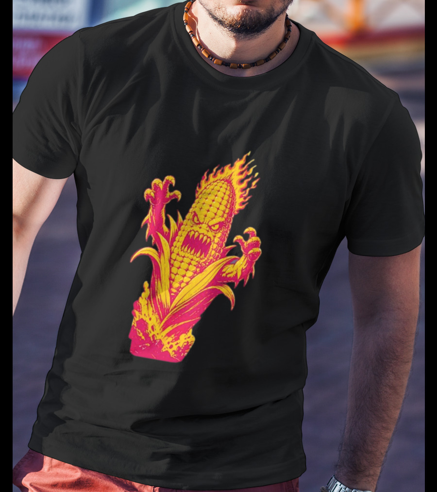 Fiery Mutant Corn Monster Kernels Of Terror Halloween Evil Cob T-Shirt