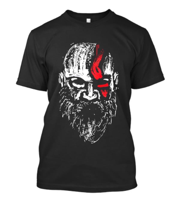 Kratos God Of War Face Art With Red Markings T-Shirt