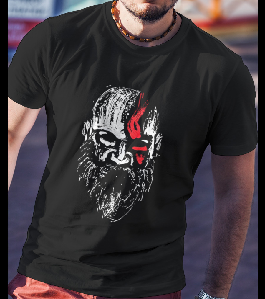Kratos God Of War Face Art With Red Markings T-Shirt