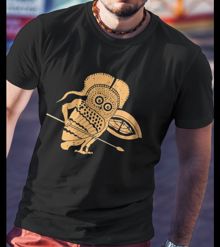 Little Owl Hoplite Warrior With Spear And Shield T-Shirt
