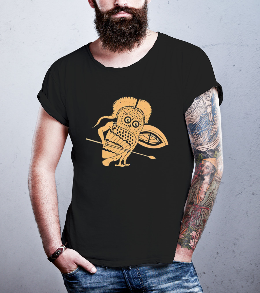 Little Owl Hoplite Warrior With Spear And Shield T-Shirt