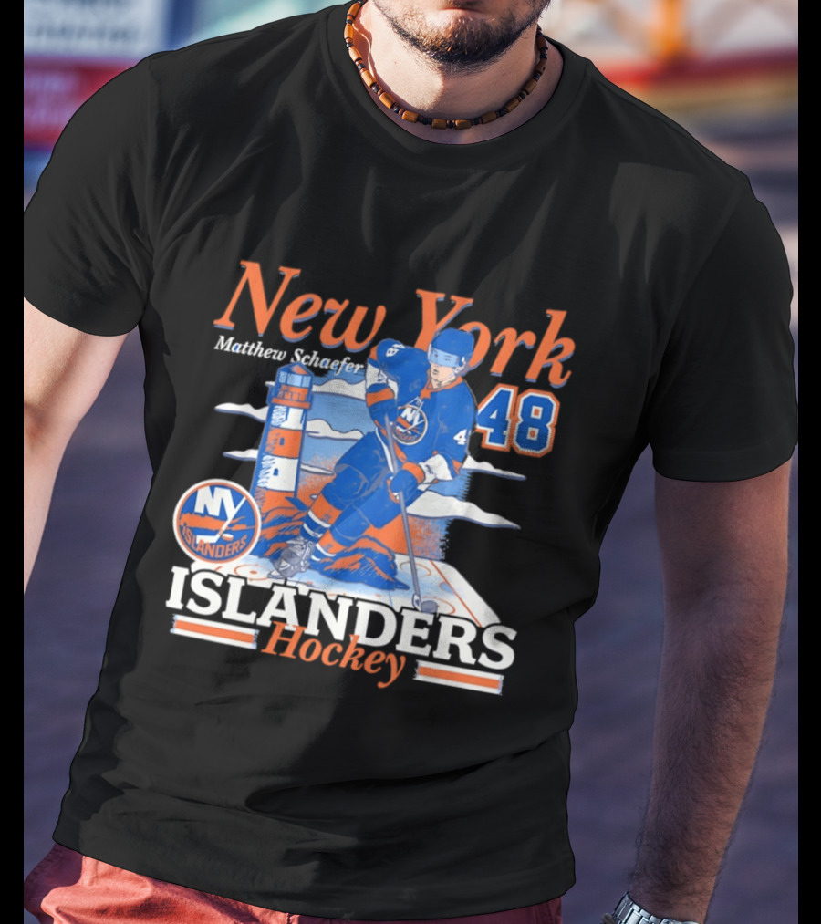 New York Islanders Hockey Matthew Schaefer 48 Player Lighthouse T-Shirt