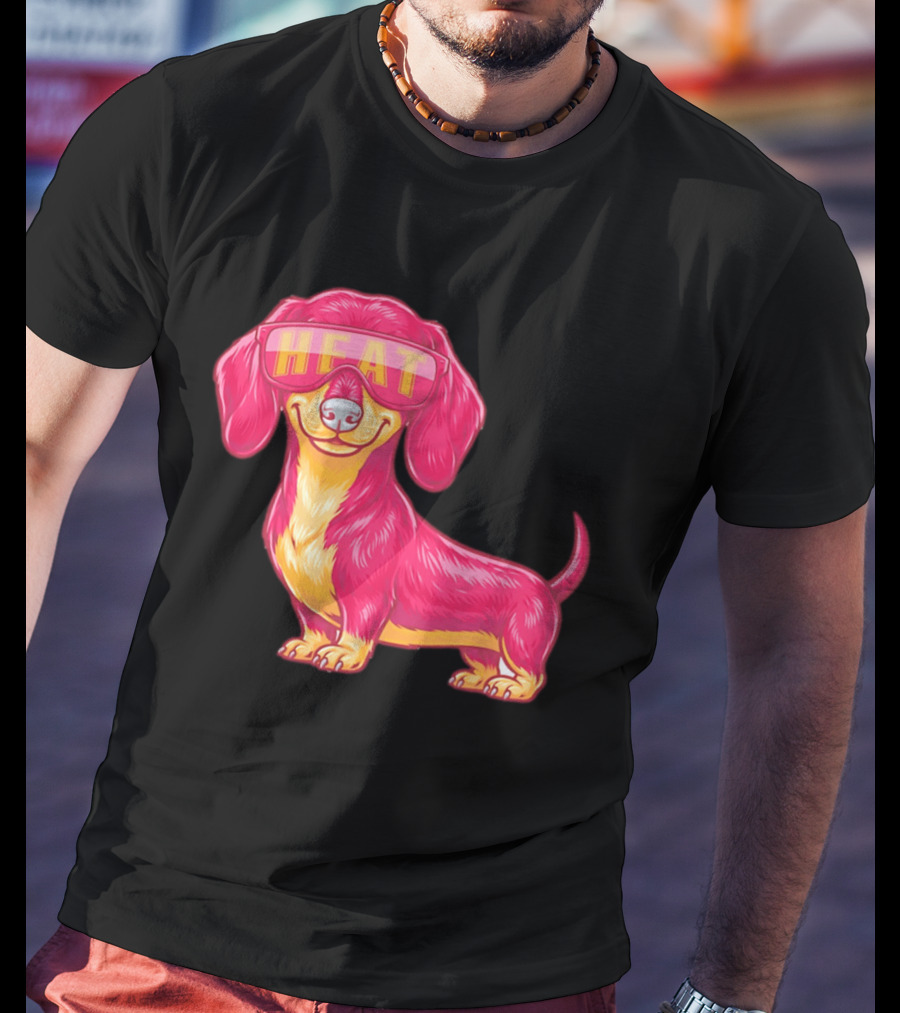 HEAT Sunglasses Dachshund Cartoon T-Shirt