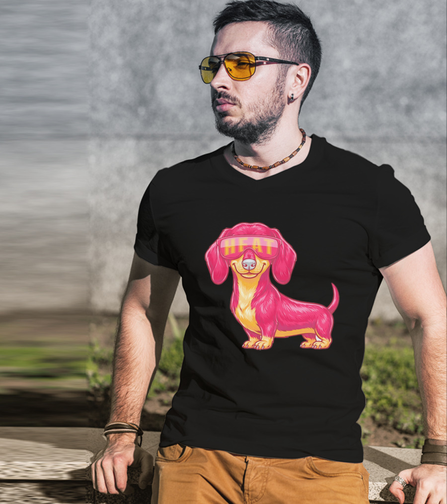 HEAT Sunglasses Dachshund Cartoon T-Shirt