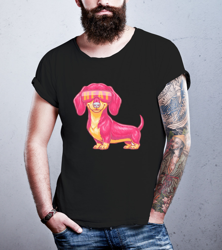 HEAT Sunglasses Dachshund Cartoon T-Shirt