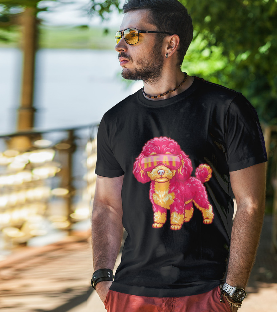 Miami Heat Teacup Poodle Cartoon HEAT Glasses T-Shirt