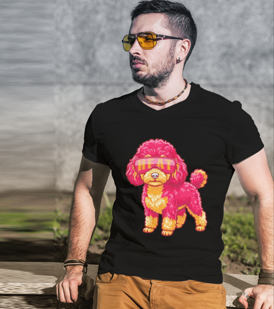 Miami Heat Teacup Poodle Cartoon HEAT Glasses T-Shirt