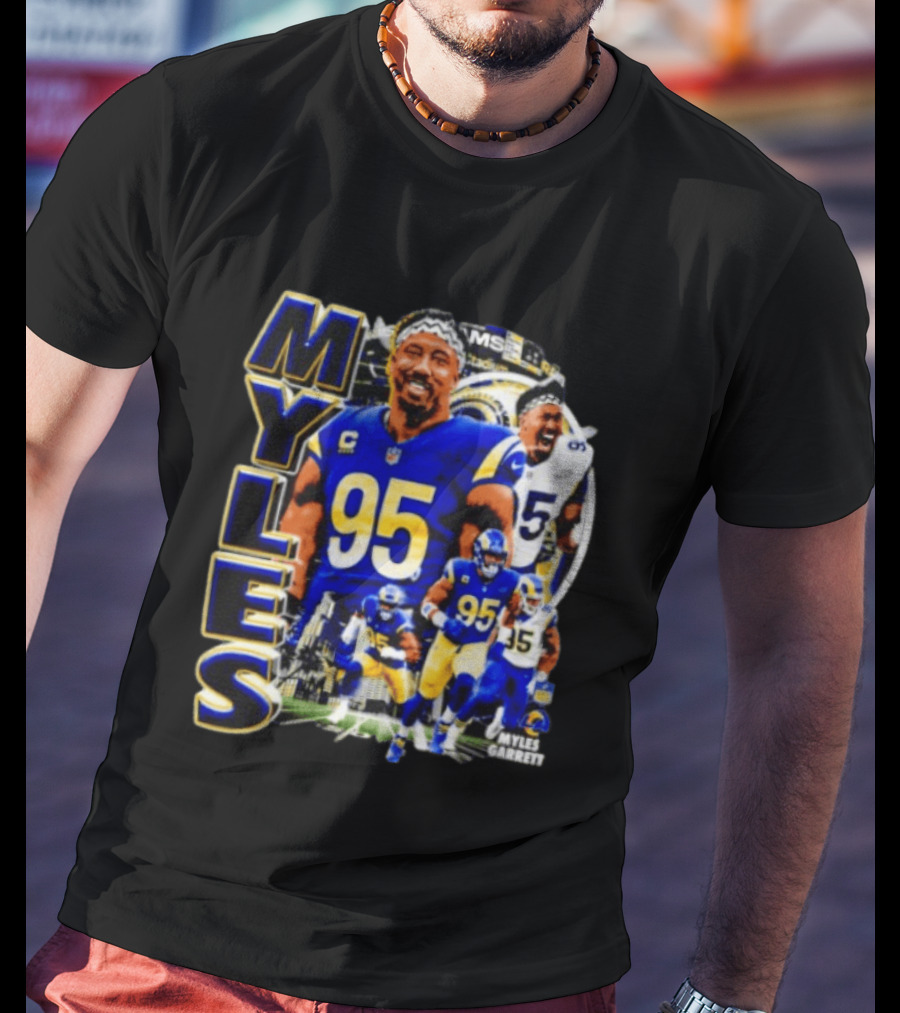 Myles Garrett Los Angeles Rams Number 95 Sports Fan Collage T-Shirt