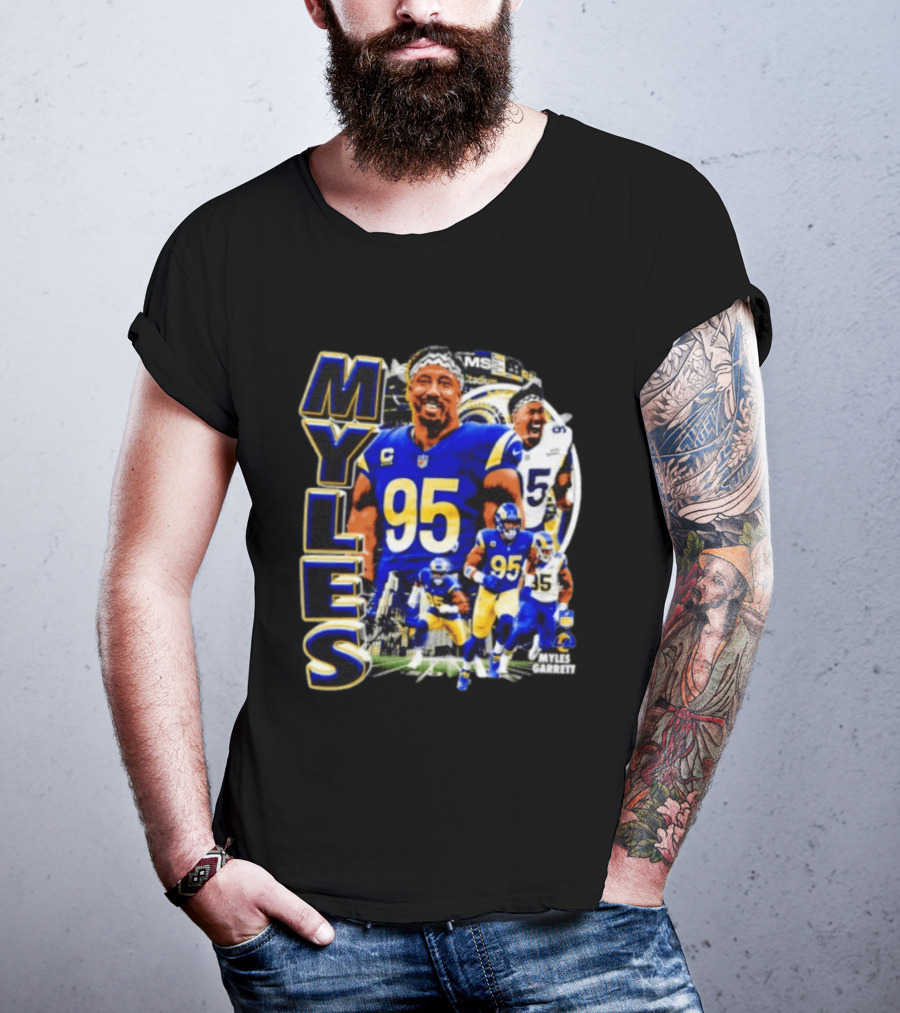 Myles Garrett Los Angeles Rams Number 95 Sports Fan Collage T-Shirt